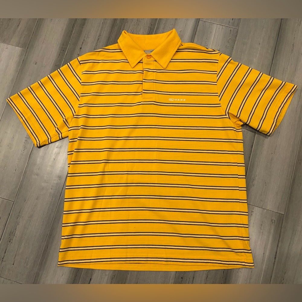 Vans Yellow Polo with Navy & White Stripes, M